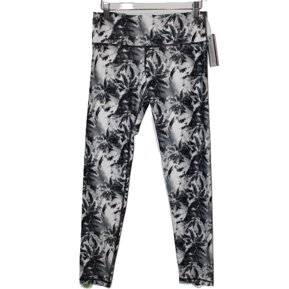 Womens Noli Yoga Palm Tree High Waisted Leggings Black White Gray Size Medium M